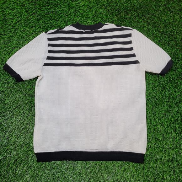 VTG 80s MOD Striped Preppy Waffle Knit Shirt Tee Womens L Striped Ringer - Picture 4 of 5